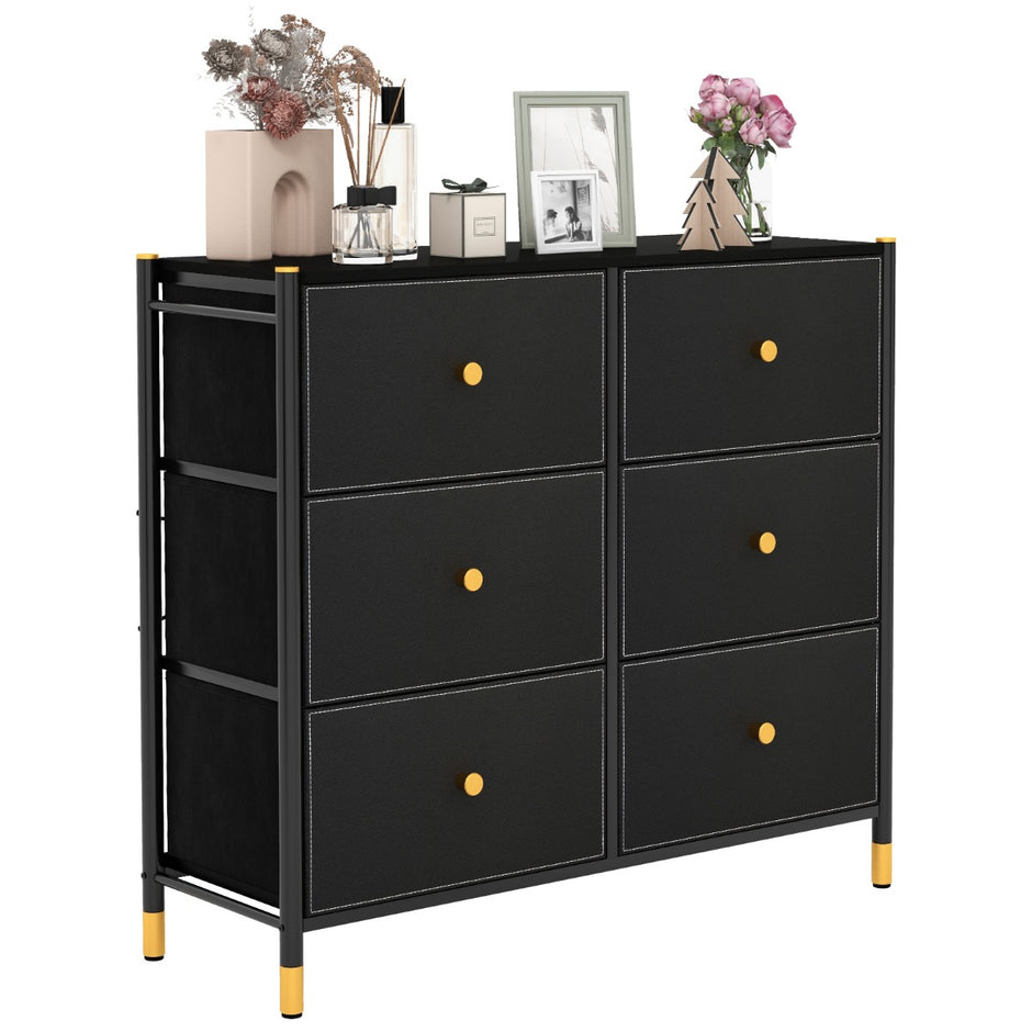 Byrå – för sovrum med lådor hög tyg metallram – 6 89 x 30 x 76,5 cm – Svart