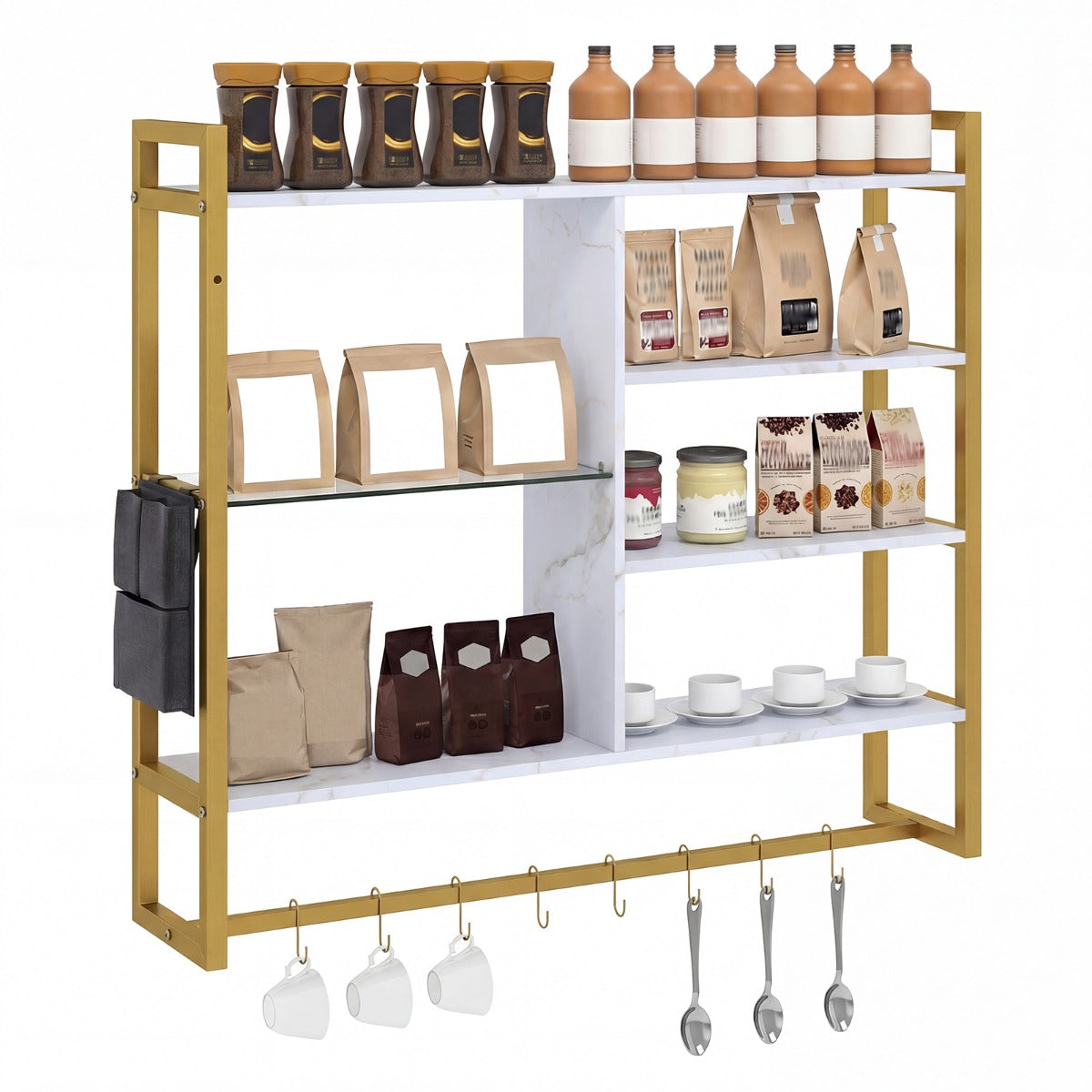 vånings – svävande väghylla, hänghylla med S krokar och sidoficka cm, (Utan ljus) – 6 8 107 x 24 x 96 – Vit