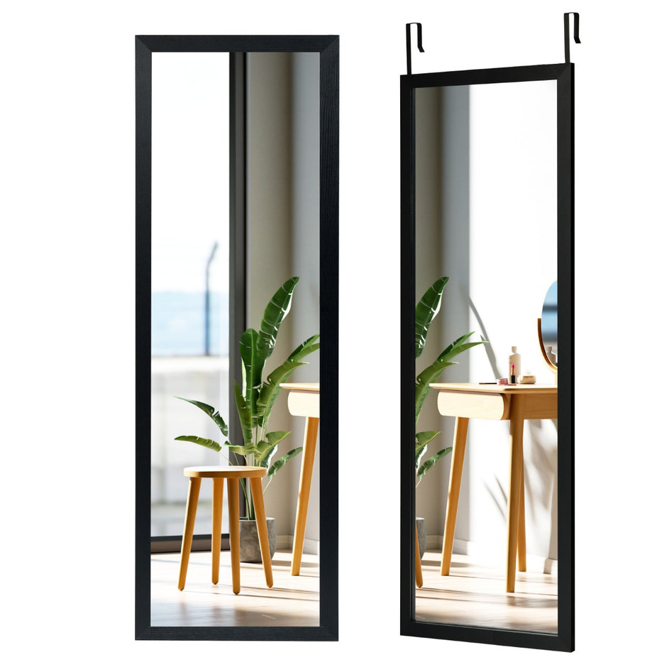 Väggspegel – Dörrspegel med höjdjusterbara hängkrokar för sovrum – 120 x 37 cm – Svart