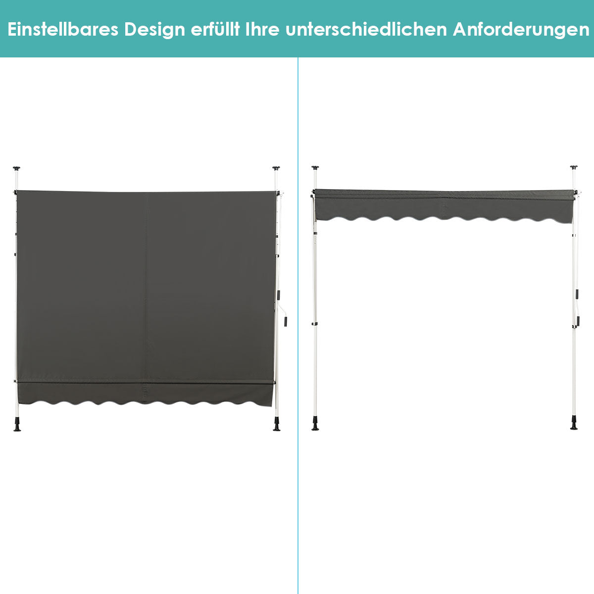 Spännmarkis – balkong höjdjusterbar med handvev solskydd – 250 x 120 cm – Grå