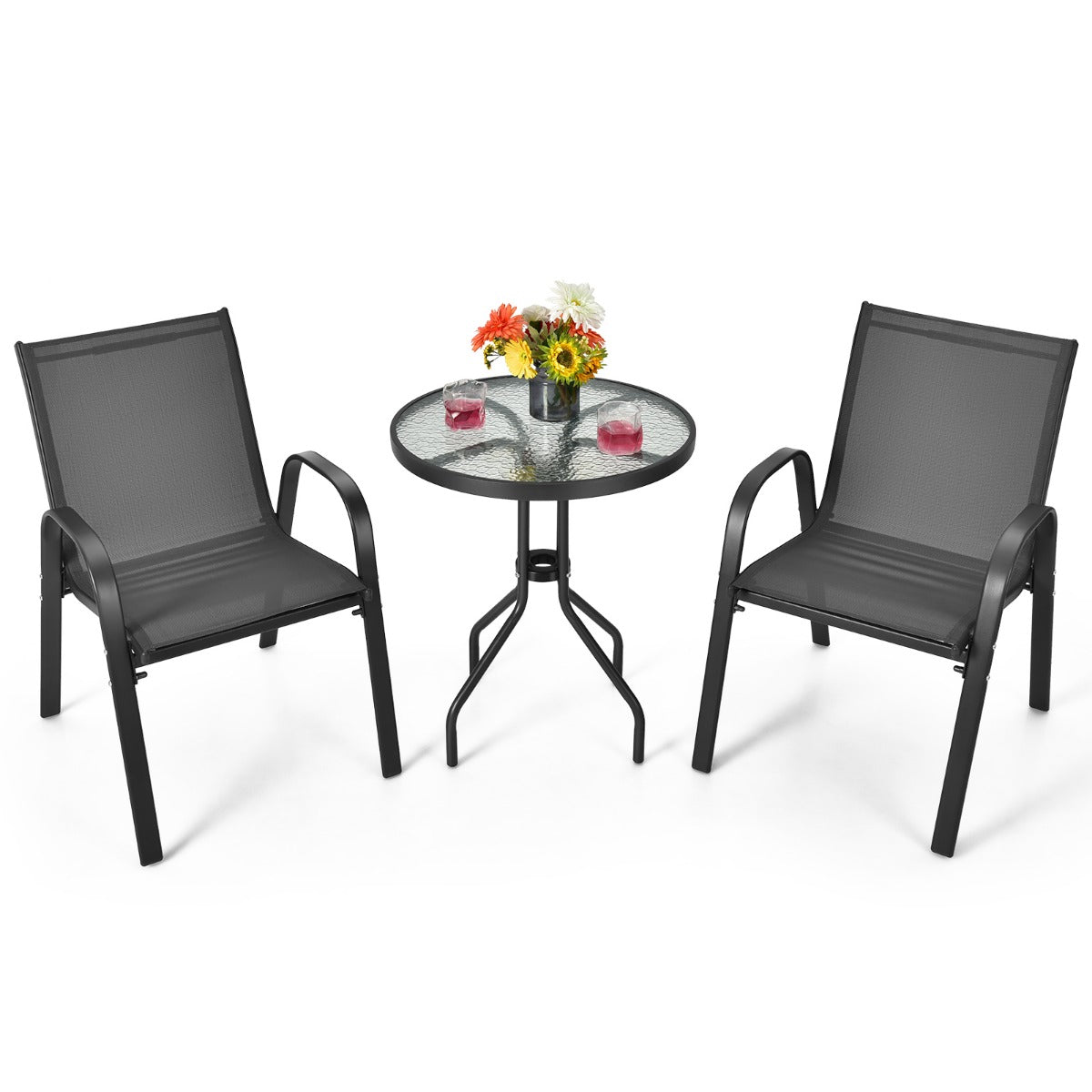 delat – set Balkong möbler bistro bord med stapelbara stolar trädgård – 3 2 – Grå