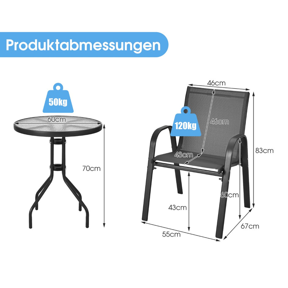 delat – set Balkong möbler bistro bord med stapelbara stolar trädgård – 3 2 – Grå