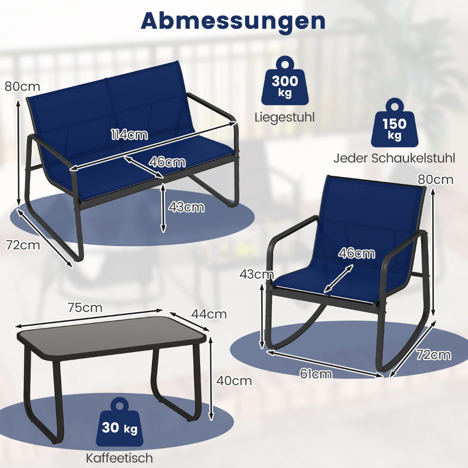 delat – trädgårdsmöbelset terrassmöbler med mjuk gungande rörelse sittgrupp sittgarnitur för personer – 4 4 – Blå