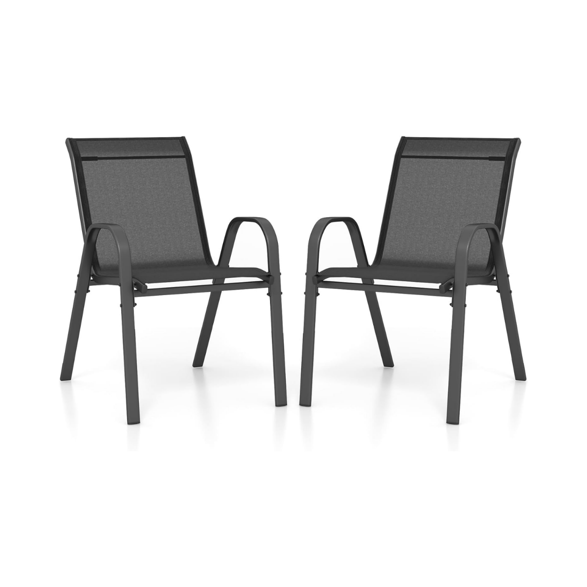 Set – med stapelbara trädgårdsstolar gjorda av textilen och metallram – 2 56 x 70 x 84 cm – Svart