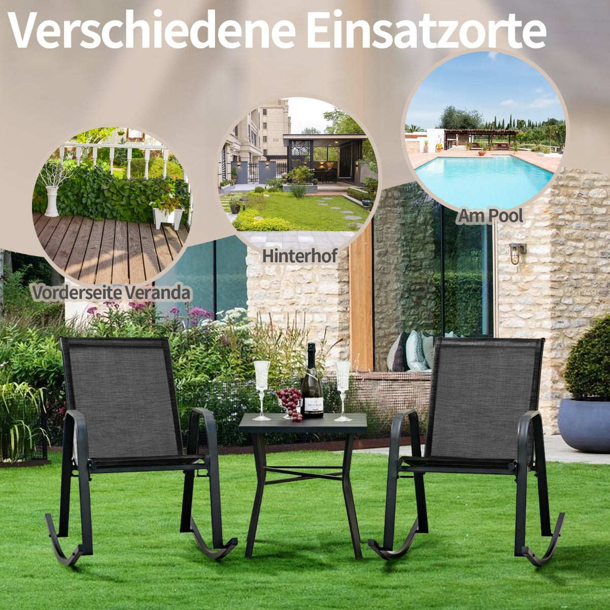 Set – med gungstolar ventilerande tygsits Ergonomisk gunga – 2 – Svart