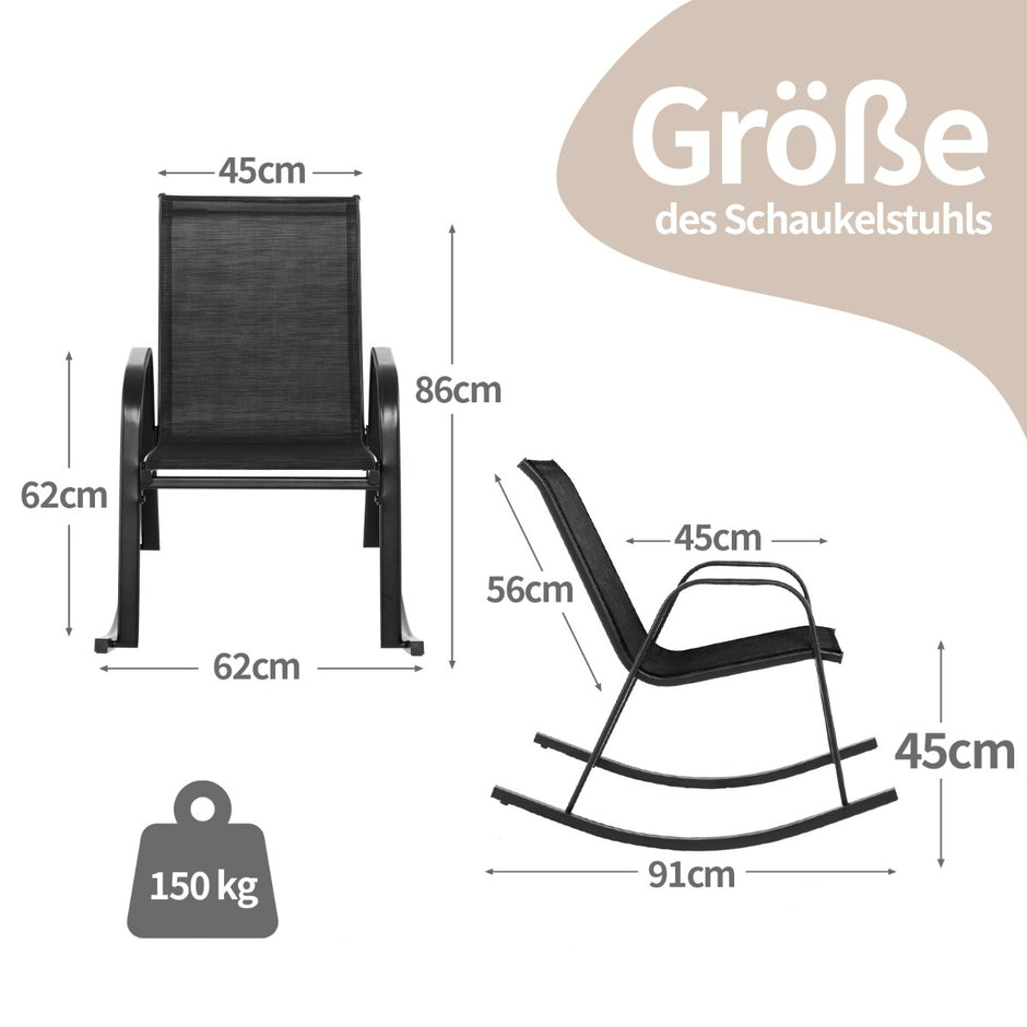 Set – med gungstolar ventilerande tygsits Ergonomisk gunga – 2 – Svart
