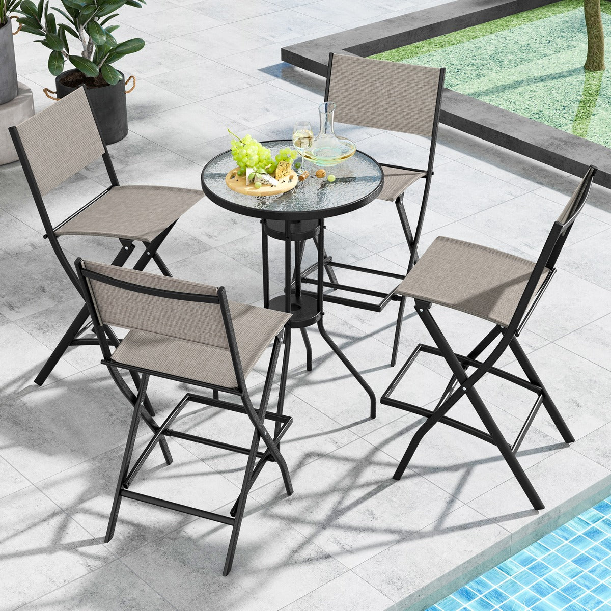 Set – med hopfällbara barstolar i mothöjd ryggstöd och andningsbart tygkaffe – 2 – Kaffe
