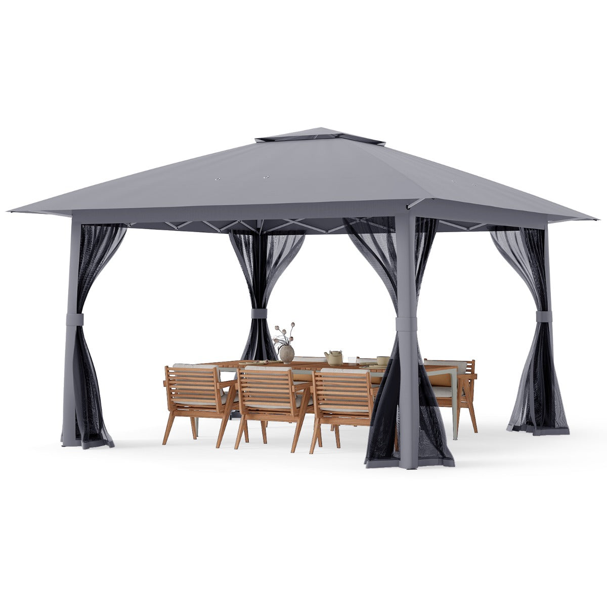 Pop‑up – hopfällbar paviljong med myggnät och dubbelt tak, inklusive bärväska – 4 4 x 4 m – Grå