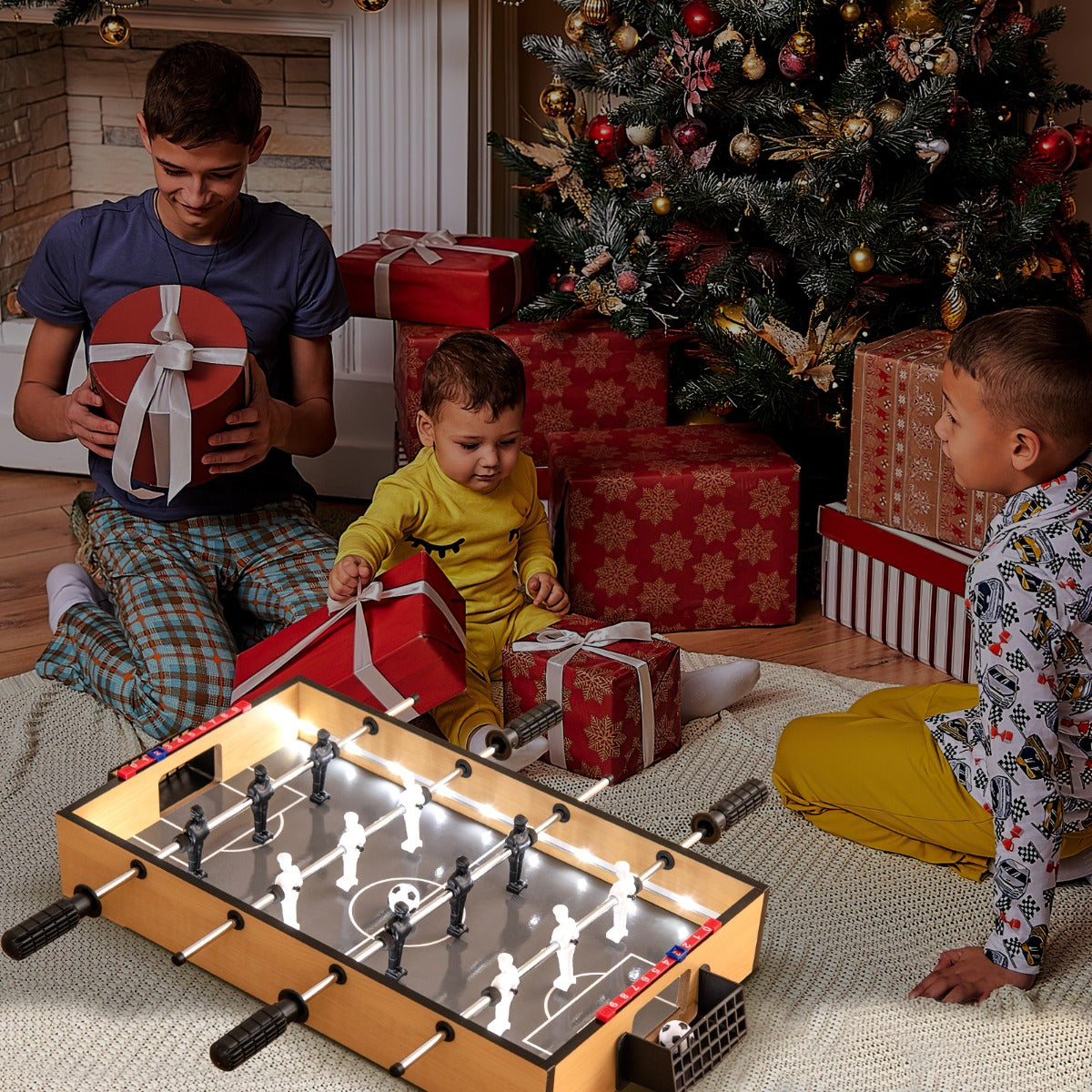 Bordsfotboll – inklusive fotbollar och LED ljus mini spelbord – 2 – Natur