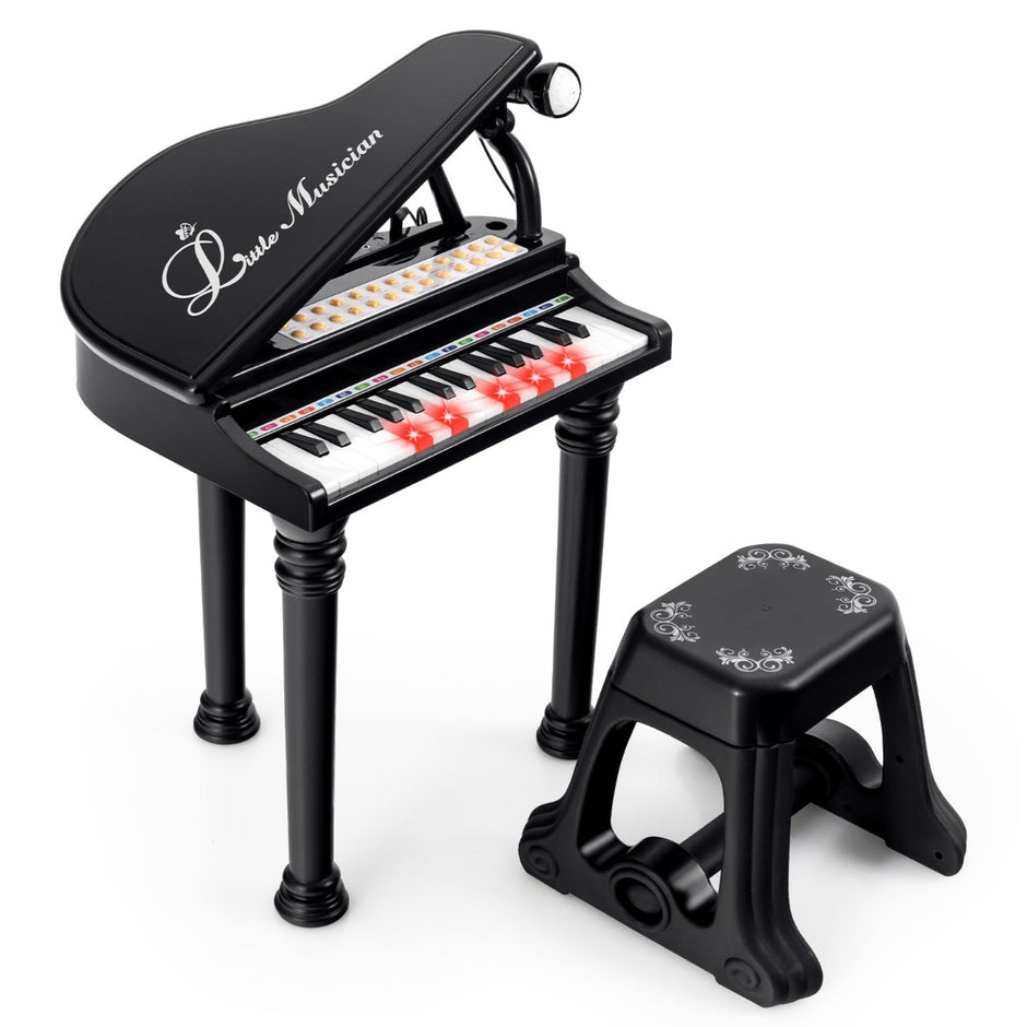 Barnpiano – med nycklar och pall Leksak Portable – 31 35 x 30 x 55 cm – Svart