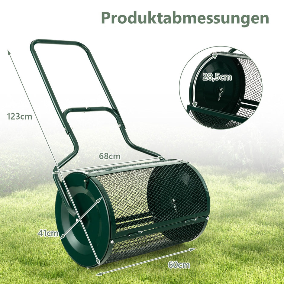 Bred – kompostspridare med förbättrade sidospärrar och U format handtag grönt – 68 cm – Grön