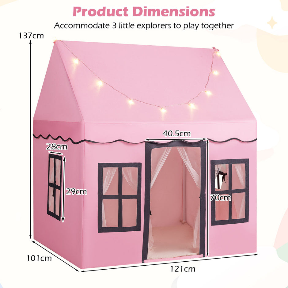 Barntält – Stort lektält för småbarn med stjärnljus – 121 x 101 x 137 cm – Rosa