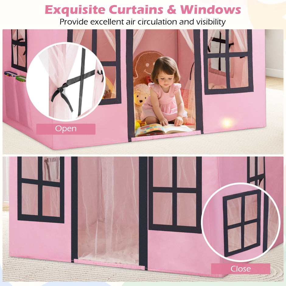 Barntält – Stort lektält för småbarn med stjärnljus – 121 x 101 x 137 cm – Rosa