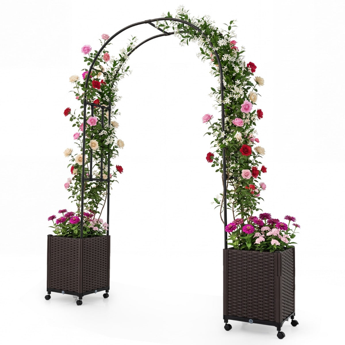 i – Trädgårdsbåge Rosenbåge med Självbevattnande Planteringslådor – 2 1 230 cm 2 – Svart