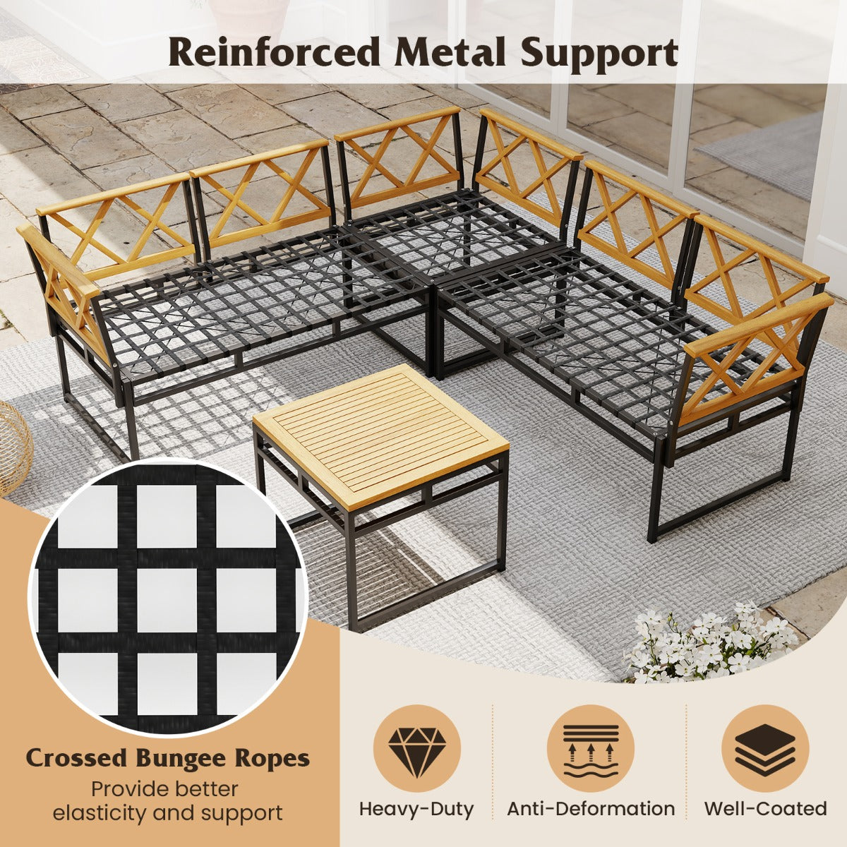 delat – trädgårdsmöbelset, utomhus solstol med metallram, kuddar och armstöd av akaciaträ, – 2 . – Beige