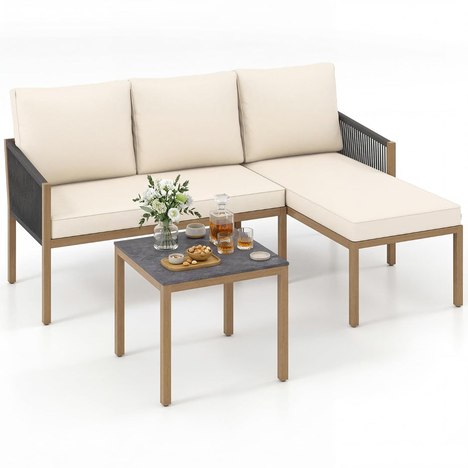 Trädgårdslounge – med bord och kuddar, delig sittgrupp, trädgårdsmöbler, för – 3 – Beige