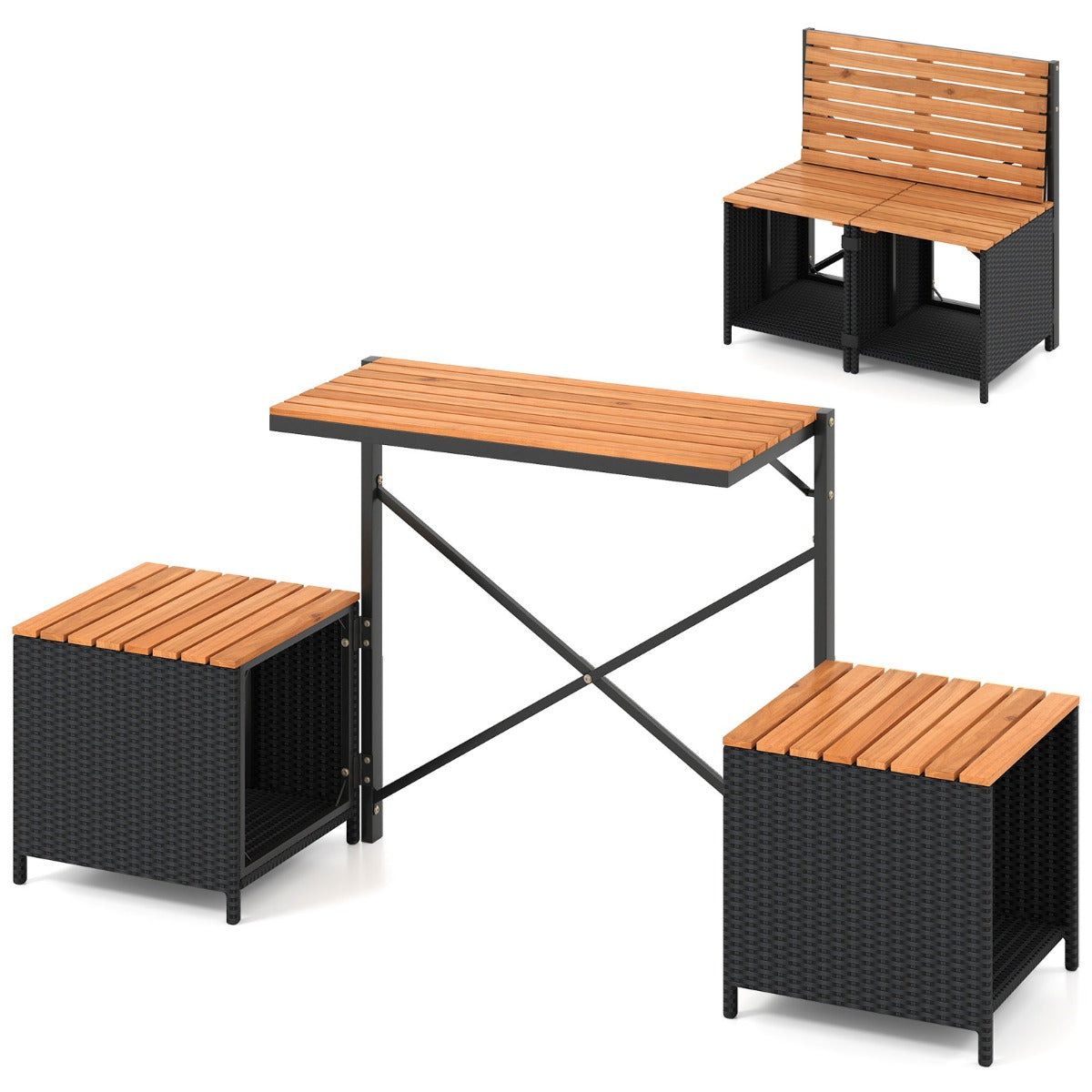 i – Utomhus Vikbar Bänk Förvandlingsbar Picknickbord och med Metallram – 2 1 – Svart