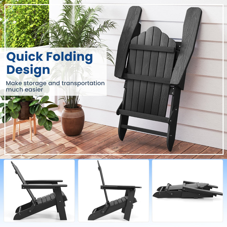 set – Hopfällbar Adirondack stol, väderbeständig – 2 – Svart