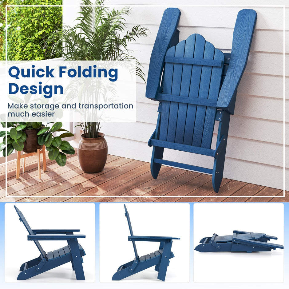 set – Hopfällbar Adirondack stol, väderbeständig – 2 – Marinblå