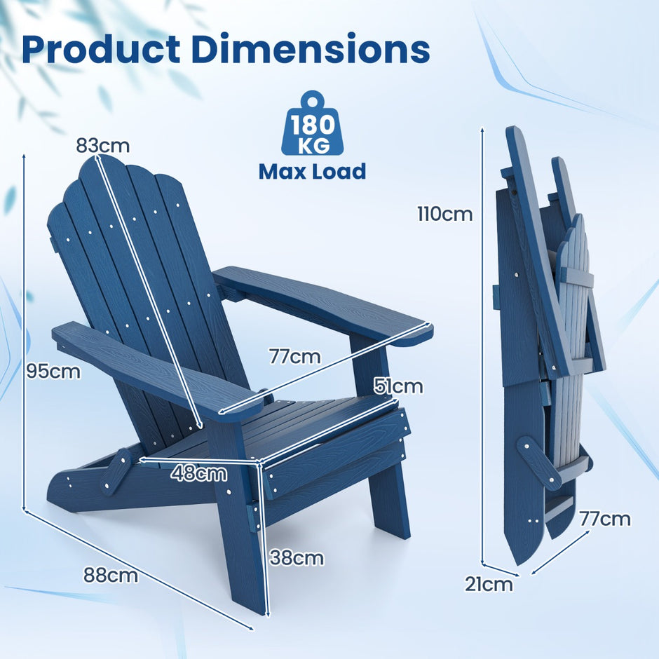 set – Hopfällbar Adirondack stol, väderbeständig – 2 – Marinblå