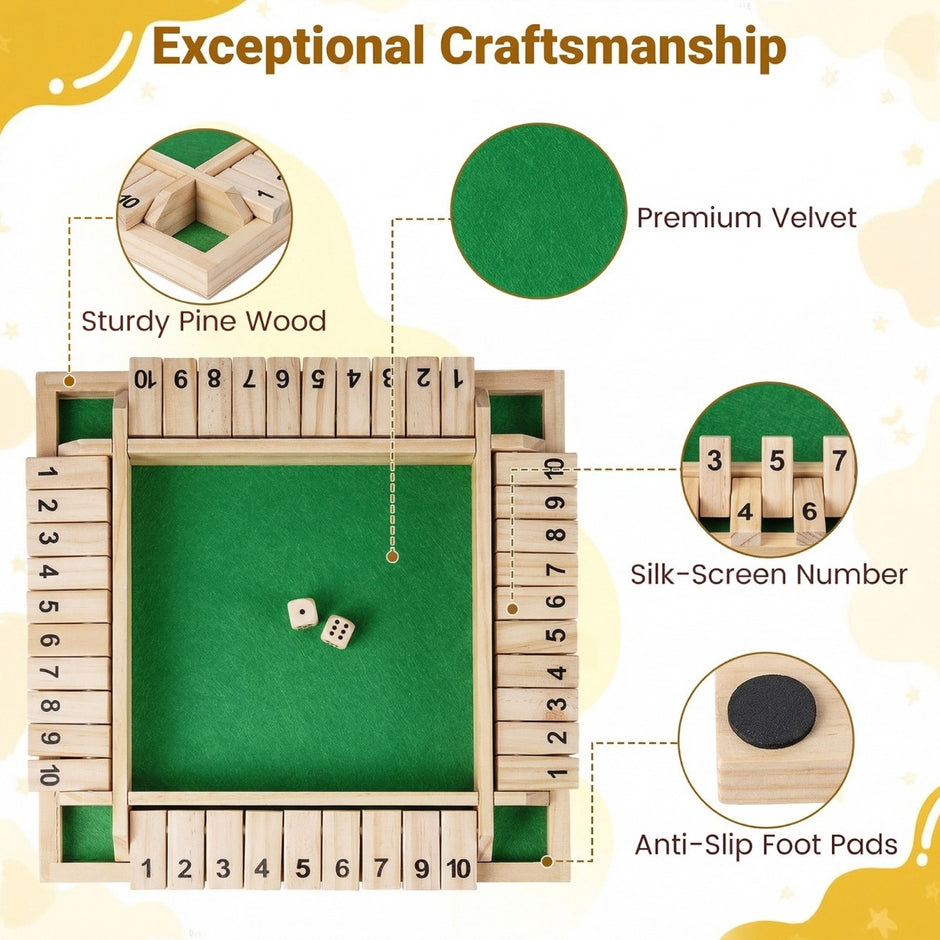 Shut – The Box spel för med tärningar och robust naturfärgad – 2-4 2 – Natur