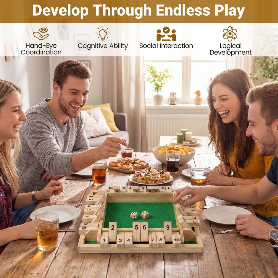 Shut – The Box spel för med tärningar och robust naturfärgad – 2-4 2 – Natur