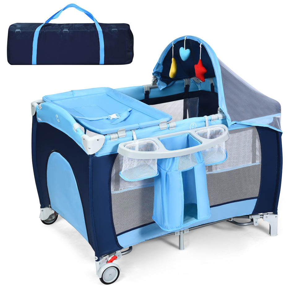 i – hopfällbar resesäng och babyvagga – 4 1 123 x 63 x 76 cm – Blå