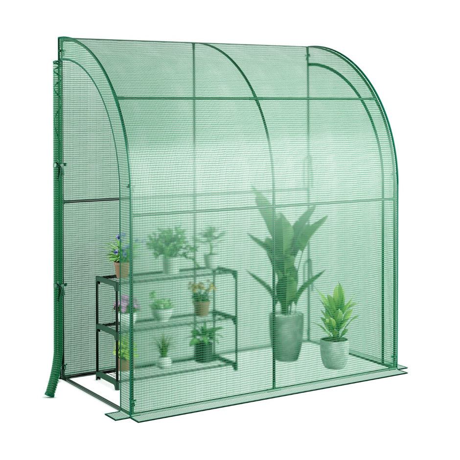 Växthus – i plast Walk in med blomsterhylla – 198,5 x 98 x 215 cm – Grön