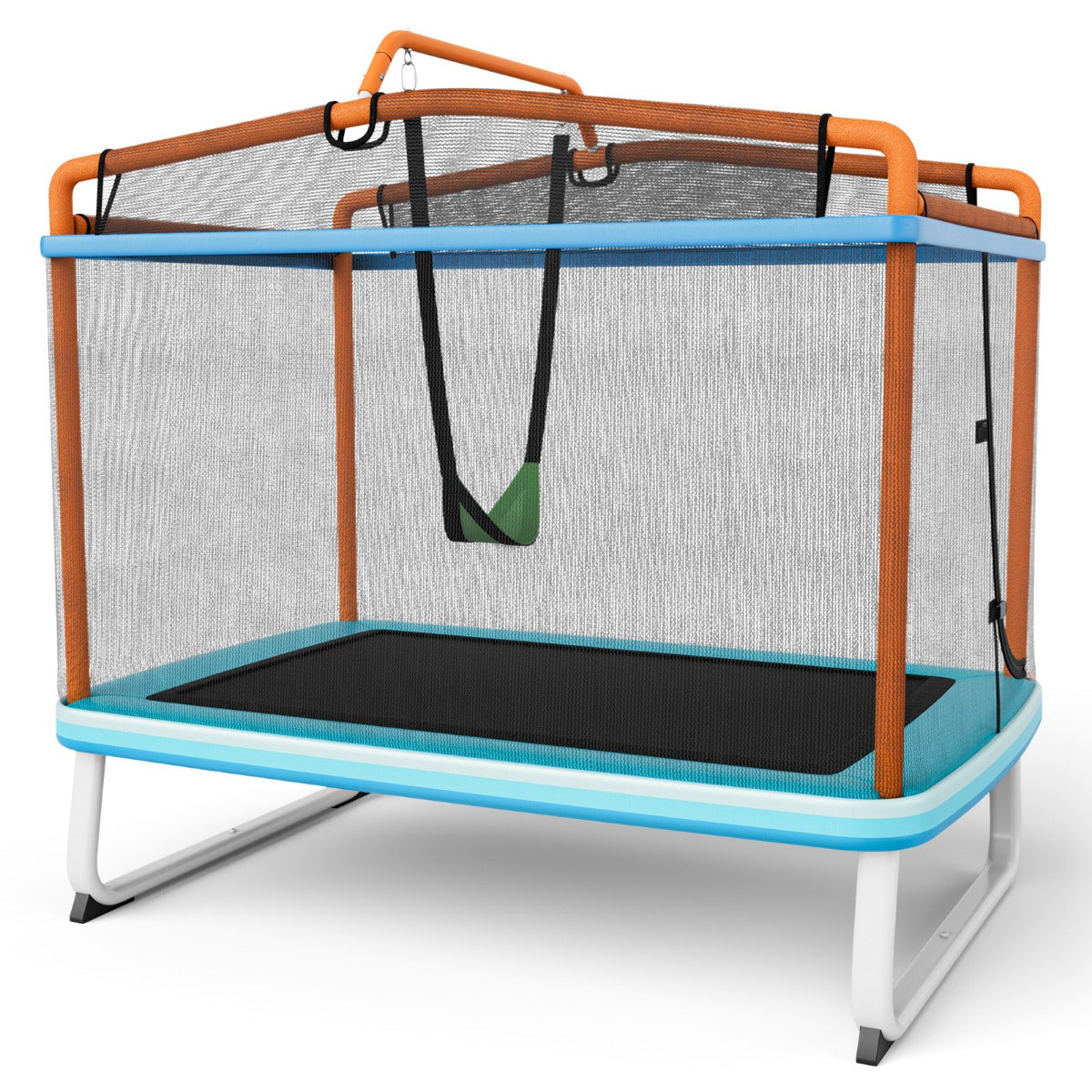 Rektangulär – i studsmatta för barn Stor fritidstrampolin med nät Blå + – 3 1 190 x 124 cm – Orange