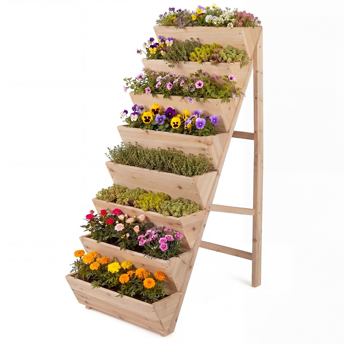 Vertikalt – odlingsbord med nivåer av granträ, blomsterbädd planteringslådor, blomstertrappa – 8 – Natur