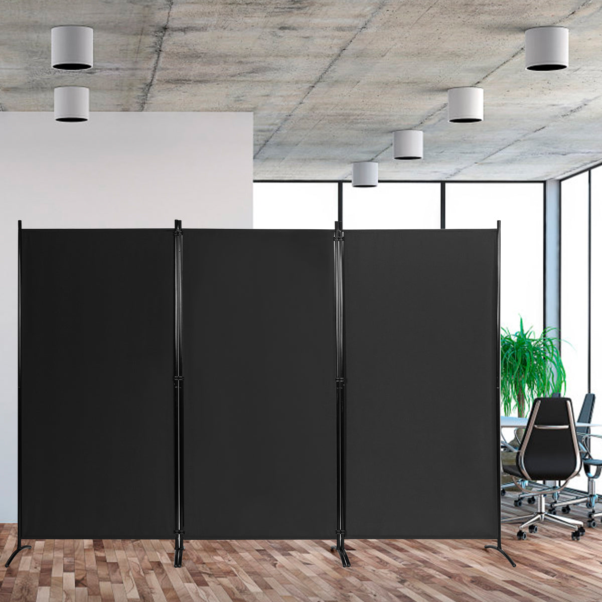 panels – rumsavdelare med justerbara glasunderlägg och robusta gångjärn stålbas – 3 – Svart