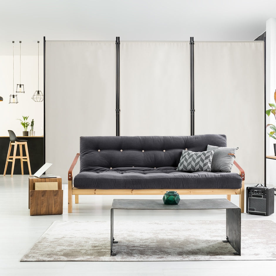 panels – rumsavdelare med justerbara glasunderlägg och robusta gångjärn stålbas – 3 – Beige