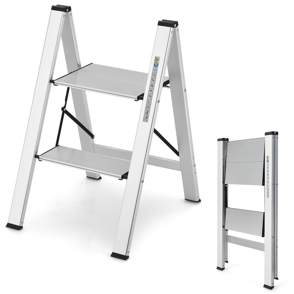 Trappstege – stegs fällbar aluminiumstege upp till – 2 150 kg – Silver