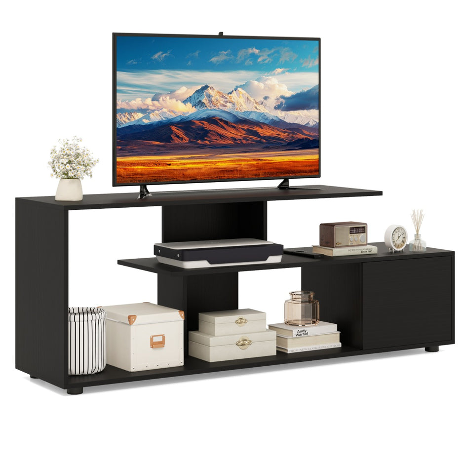 TV bänk – för apparater upp till tum med hyllor och skåp lowboard – 55 – Svart