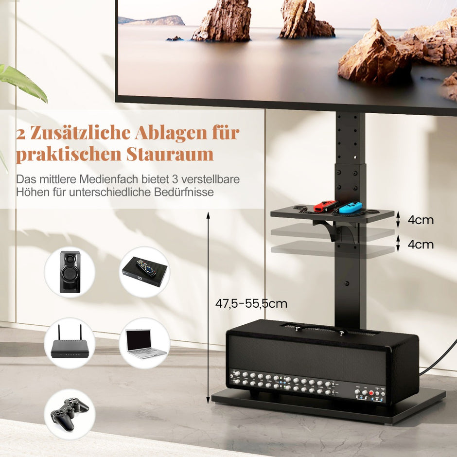 TV ställ – för tum platta och böjda apparater upp till stativ höjdjusterbar med uttag USB /Type C – 32-70 45 kg 108-132 cm 2 – Svart