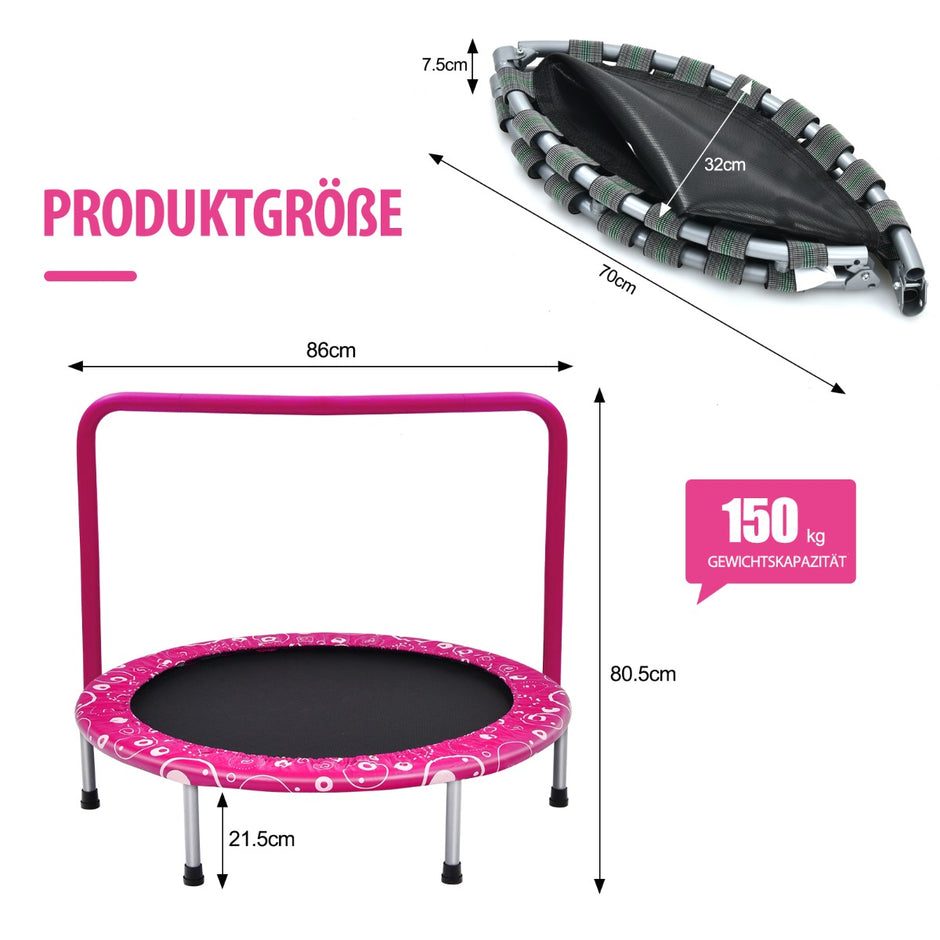 Barnstudsmatta – ministudsmatta med handtag hopfällbar upp till lastkapacitet + – 150 kg Ø 92 cm – Rosa och svart