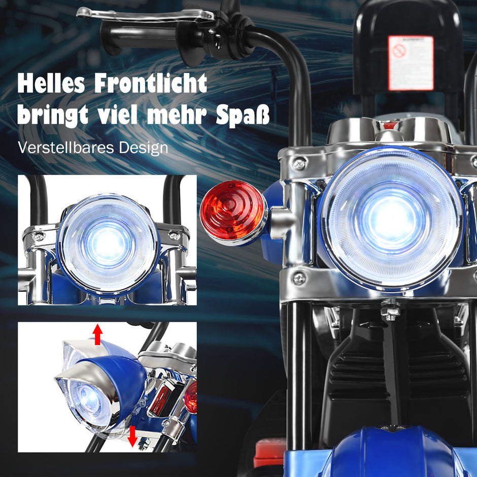 6V – elmotorcykel med justerbar strålkastare + – 91 x 48 x 64 cm – Blå