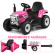 12V – barntraktor med släp Elektrisk leksaksbil – 135 x 51 x 53 cm – Rosa