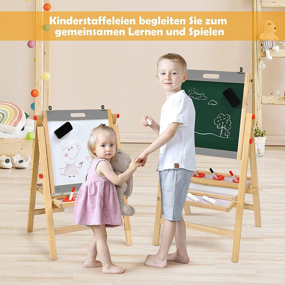 Vikbar – i barnbräda höjdjusterbar träskiva natur + – 3 1 50,5 x 53,5 x 79-104 cm – Grå