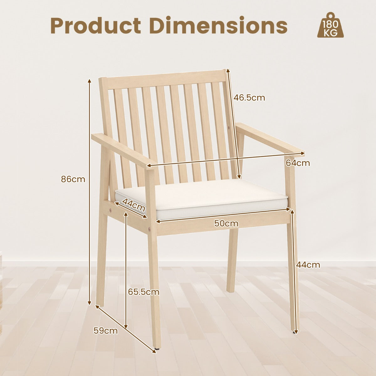 pack – akaciaträdgårdsstolar med kuddar, armstöd och bärförmåga, gråvit – 2 180 kg – Natur + vit
