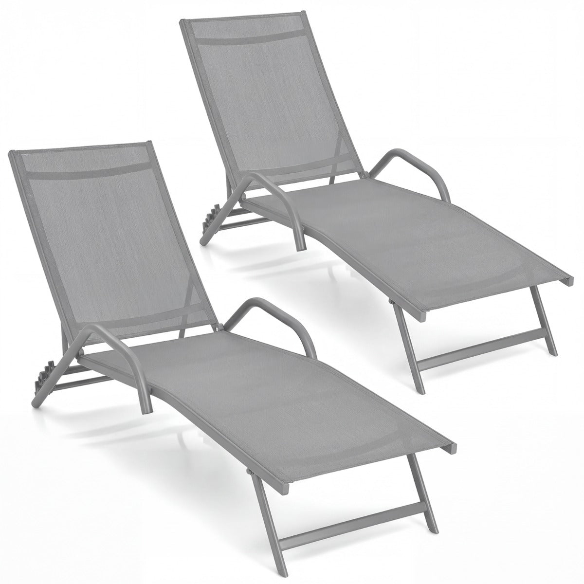 pack – läges justerbara terrasslounger med andningsbar sits för utomhus – 2 5 – Grå