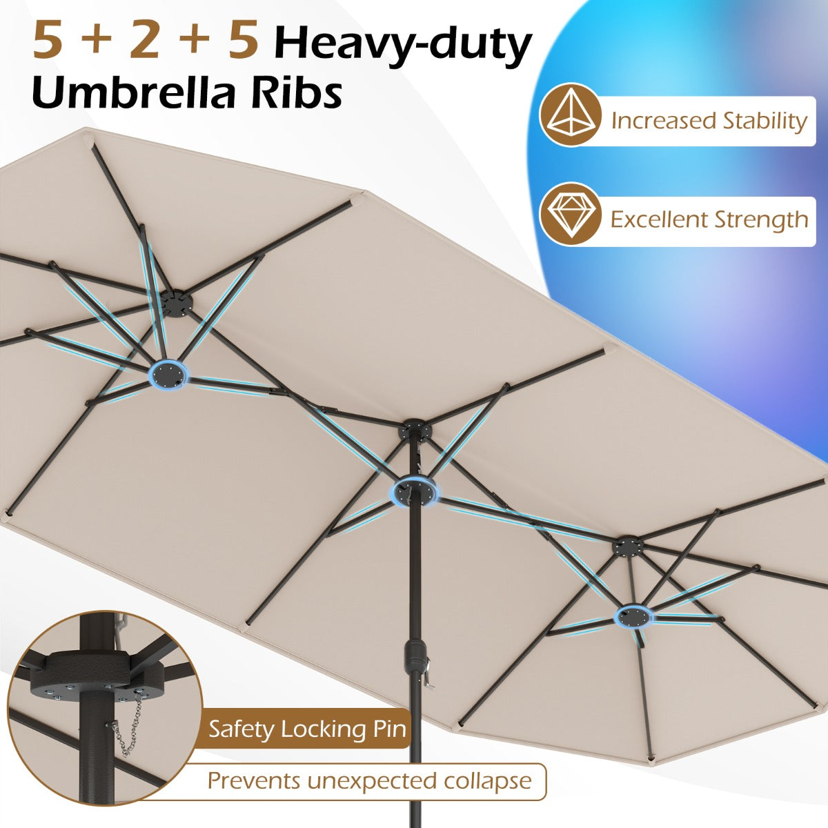Dubbelsolskärm – med stativ Stor XXL – 400 x 200 cm – Beige