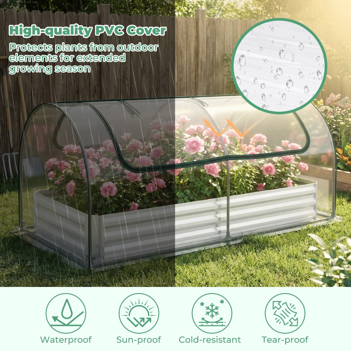 i – Växthus med Höjdbädd och Metallväxtlåda PVC folie, Rektangulärt – 3 1 – Grön