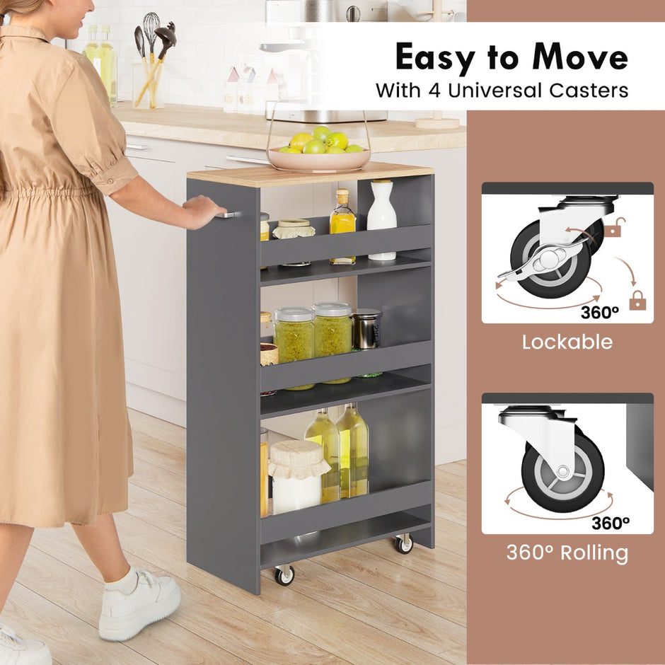 Smal – köksvagn med laddstation stegs rullbar förvaringsvagn + – 4 13 cm – Grå