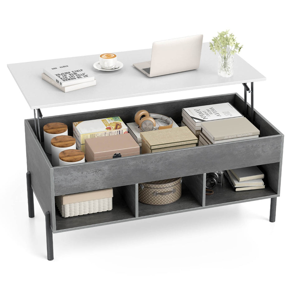 Höjbart – soffbord kaffebord med bordsskiva öppna hyllor – 3 100 x 50 x 45/59 cm – Grå