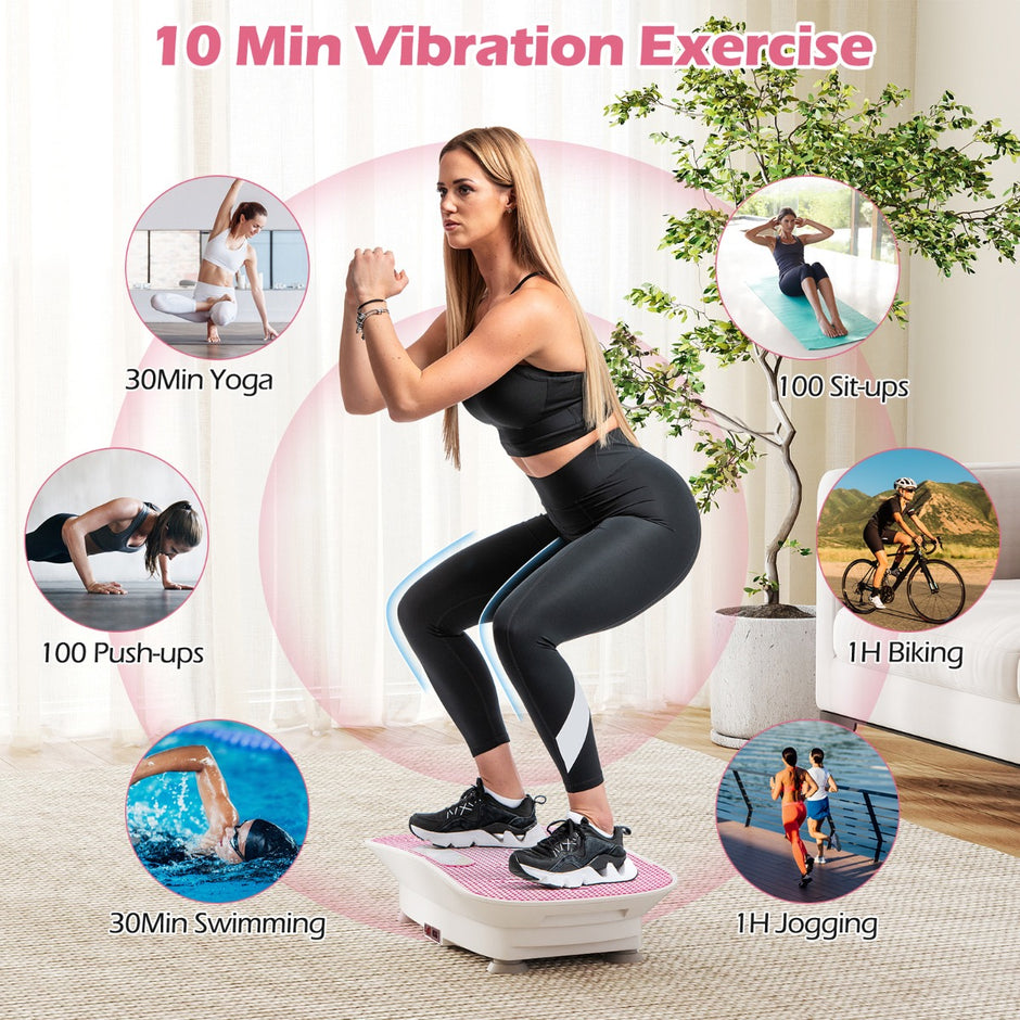 Vibrationsplatta – med Hastighetsnivåer och Fjärrkontroll Vibrationstränare LED Display – 10 – Vit
