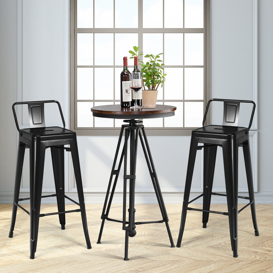 Set – med vintage barstolar gjorda av gunmetal metall ryggstöd staplingsbara matstolar – 4 – Svart