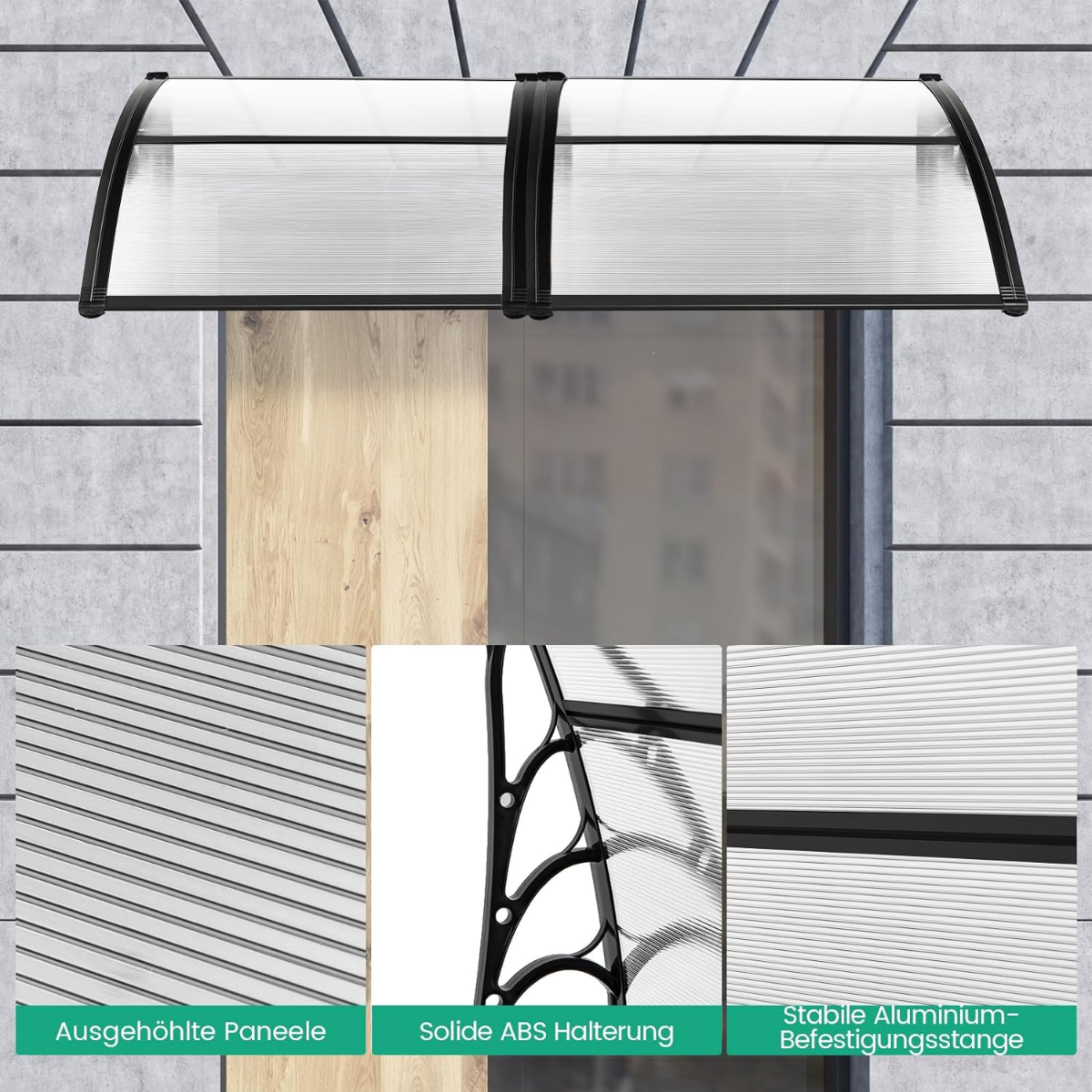 Baldakin – för ytterdörr av aluminium och polykarbonat – 150 x 100 cm 150 x 100 x 28 cm – Grå