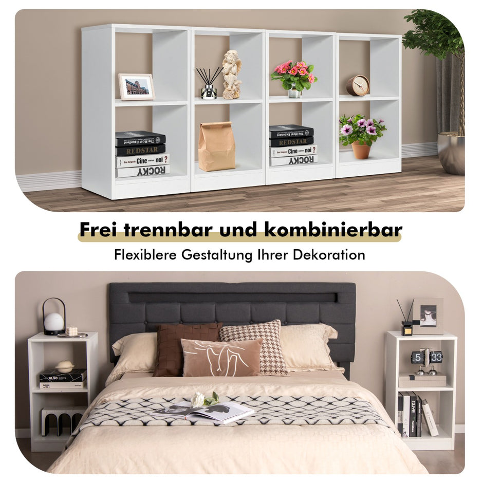 Set – med bokhyllor i trä nivåer och anti lutningsskydd – 2 2 38 x 33 x 72,5 cm – Vit