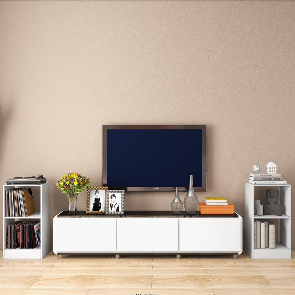 Set – med bokhyllor i trä nivåer och anti lutningsskydd – 2 2 38 x 33 x 72,5 cm – Vit